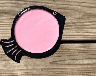 Bubble Gum Pink and Black Handmade Ceramic Fish Plate | Decorative Plate
