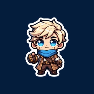 Cute Chibi-Style Ezreal League of Legends Sticker, Waterproof Sticker, League of Legends, Blonde-haired Blue-eyed Boy, Cute Chibi Art
