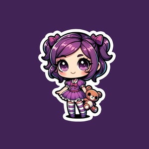 Cute Chibi-Style Annie League of Legends Sticker, Waterproof Sticker, League of Legends, Purple-dressed Girl with Teddy Bear, Cute Chibi Art