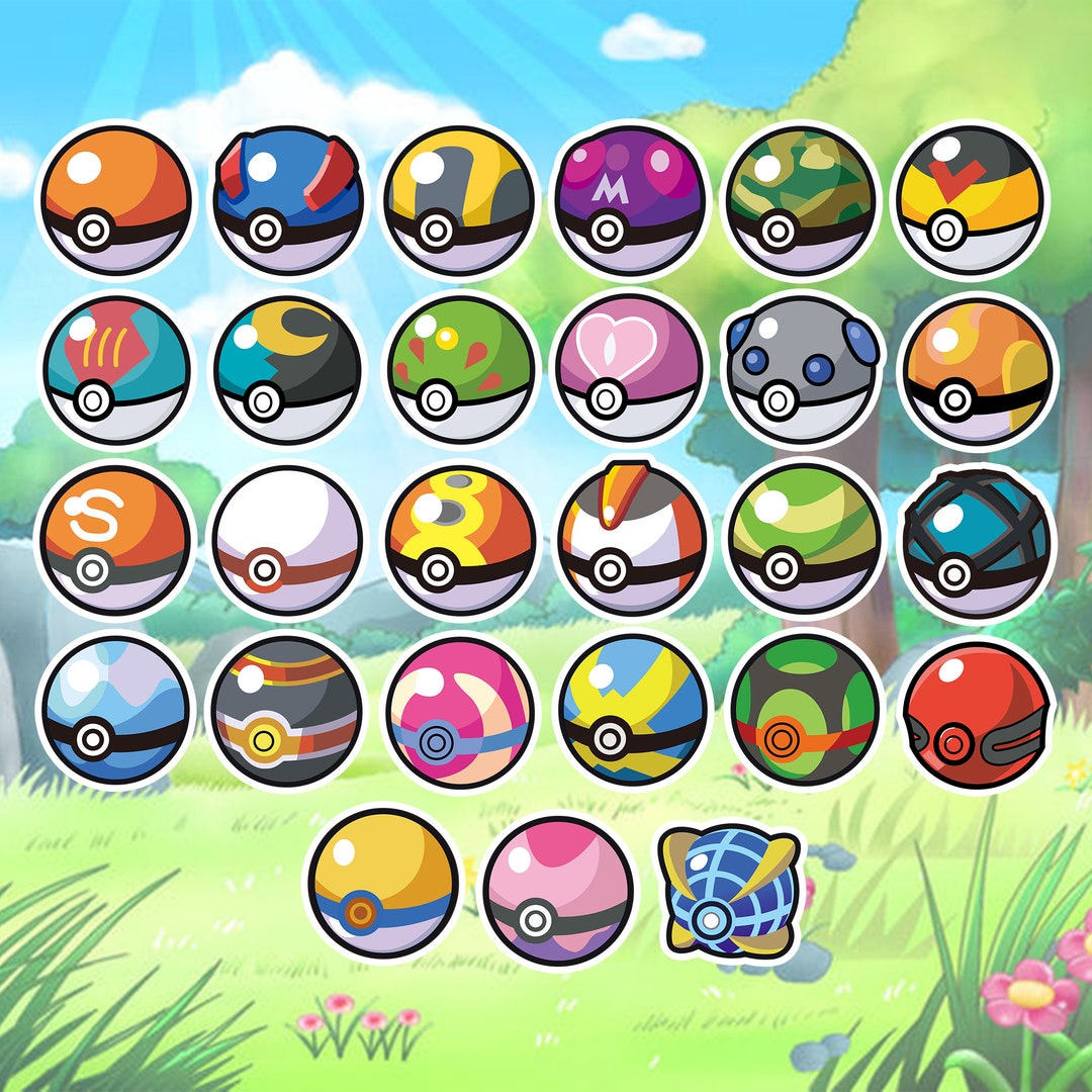 Poke Ball Waterproof Sticker Set of 27 Stickers Etsy
