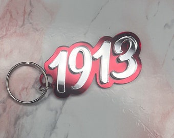 1913 Keychain | Red and White Keychain | Crimson and Cream Sorority Charm | Delta Sigma Theta Gift