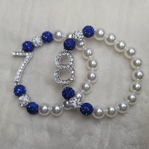 Zeta Phi Beta | Blue and White Line Number Bracelet