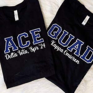 Blue and White Short-Sleeve Line Number and Chapter Shirt | Blue and White glitter Line Number Short-Sleeve