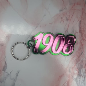 1908 Keychain | Pink and Green Keychain | Pink and Green Sorority Charm