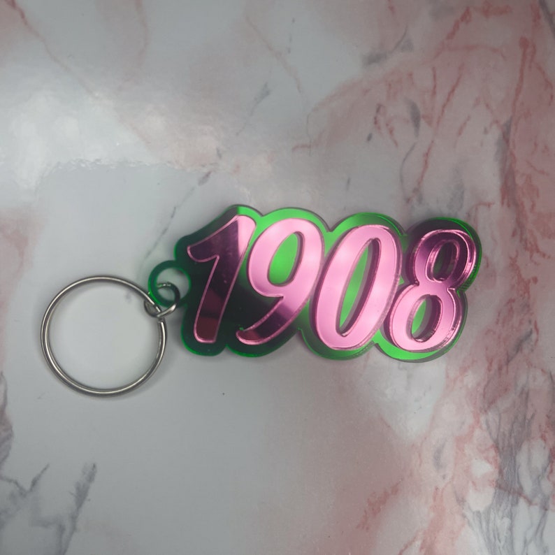 1908 Lettering 1908 Keychain | Pink and Green Keychain | Pink and Green Sorority Charm ...