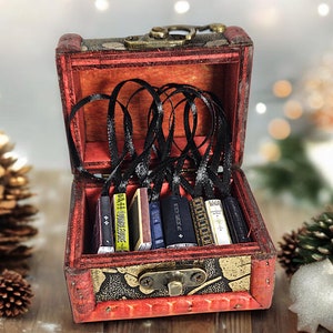 Miniatures 8 wizard books Christmas tree ornaments AND storage chest perfect Gift prop replica