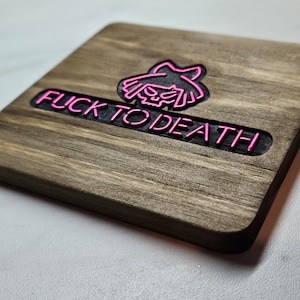 Cyberpunk 2077 Inspired Wooden Coaster The mox lizzies bar