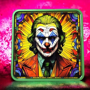 Podkładka pod kubek Joker, drukowana w 3D i ręcznie wykonana żywicą epoksydową z korkiem
