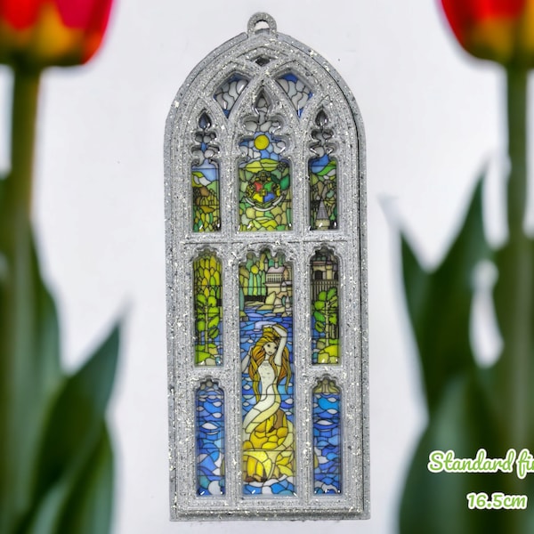 Medium 16.5cm mermaid stained glass resin window tall ornament hand painted wall hanging holographic prop replica gift prefects