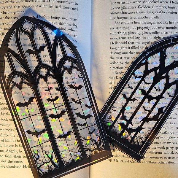 Holographic transparent gothic arch window bookmark stained glass window style