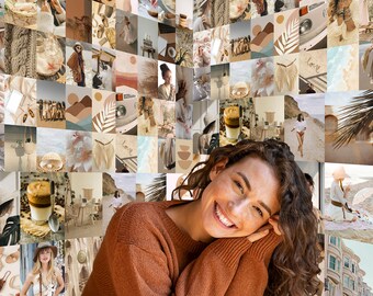 150pcs Boho esthetische muurcollage, neutrale esthetische fotocollage, crème esthetische foto's, woestijn Boho decor, zacht beige esthetische print