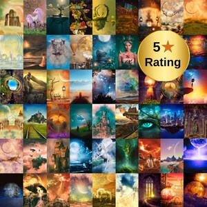 Enchanted Aesthetic Wall Collage Kit 100 PCS, Enchanted Themed Pictures, Fantasy Magic Photo Collage, Unicorns Fairies Collage, Digital 4x6&quot;