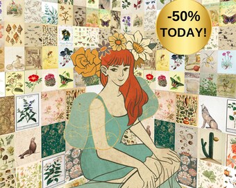 160 PCS | Vintage Botanical Wall Collage Kit | Nature Photo Collage | Green and Floral Pictures Room Décor Posters| Digital images 4x6”