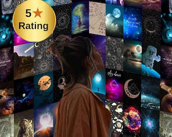 100 pcs Astronomy Wall Collage Kit, Moonlight Aesthetic Photo Collage, Astronomy Aesthetic Picture, Cosmos Space Aesthetic Collage Prints