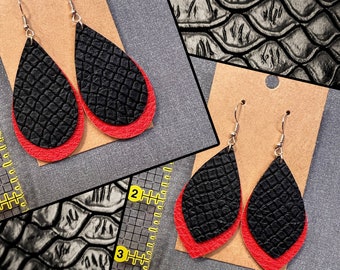 Black & Red Snake Print Faux Leather Earrings