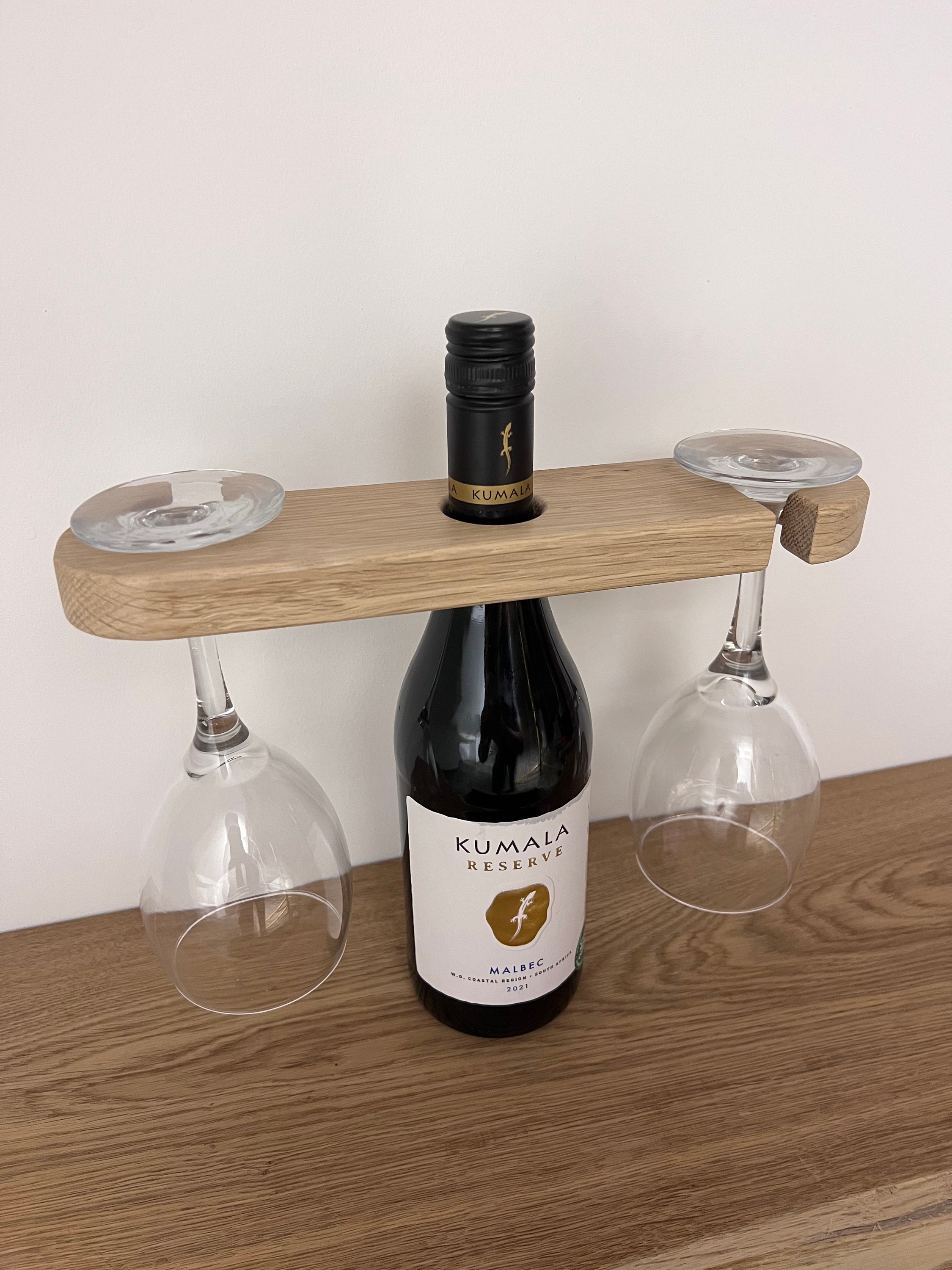bouteille de vin et porte-verres en bois chêne/noyer/olivier faits à la main pour deux