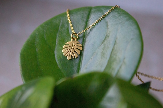 Goldene Monstera Blatt Kette, 925 Sterling Silber 24k vergoldet - Etsy.de