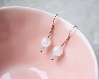 Rose gold earrings rose quartz agate, 925 silver gold plated