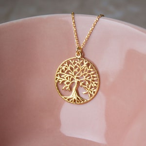 Levensboom ketting goud, 925 zilver verguld