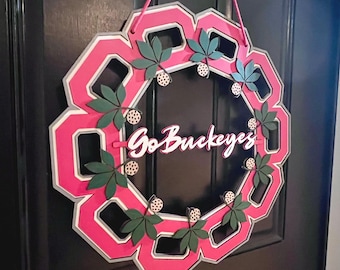 Ohio State Buckeyes Block O Wreath Go Buckeyes Door Hanger