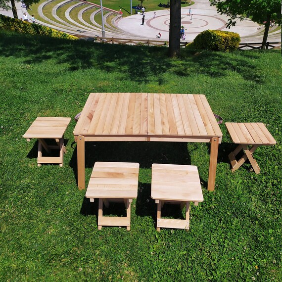 Wooden Picnic Table and 4 Chairs Camp Balcony Garden Table Etsy