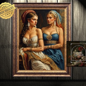 Sisterly temperament is hight digital wallpaper in style of oil painting | Slavic culture of the region - print art