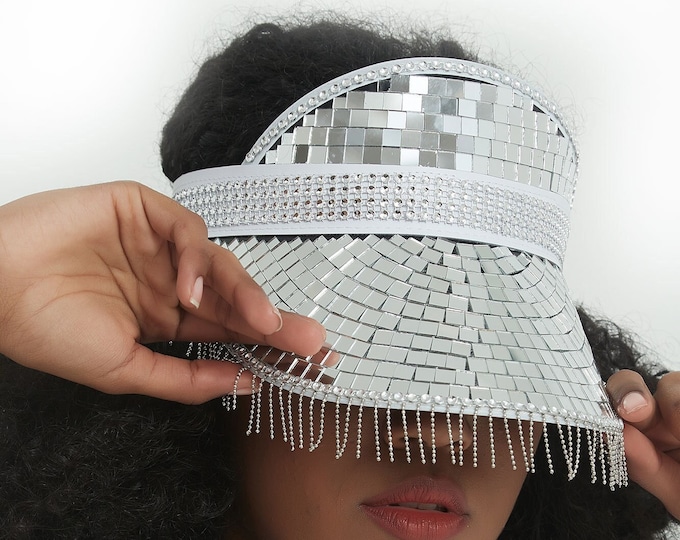 Silver Disco Ball Visor | Hat Disco Mirror Tile | Mirror Disco Visor ...