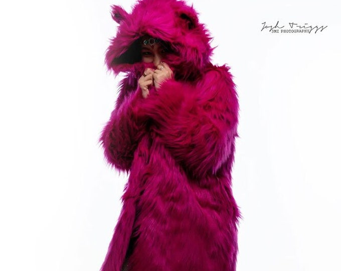 Pink Winter Long Coat, Rave Coat, Bear Jacket, Rave Outfits, Festival ...