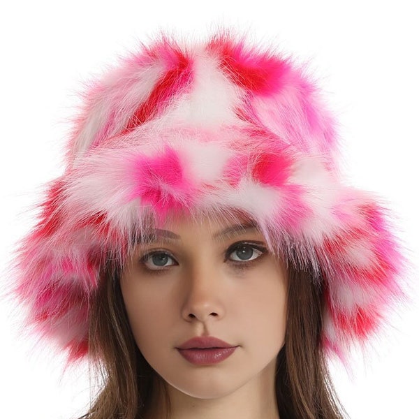 Rave Pink Bucket hat / fluffy winter hat / fluffy bucket hat / soft warm / cozy hat / Faux Fur /Teddy Style / Fisherman hat / gift for women