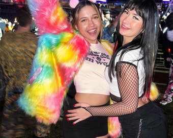 Pink Winter Long Coat, Rave Coat, Bear Jacket, Rave Outfits, Festival ...