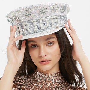 Silver Rhinestone Sequin Bride Hat Nicky Bigs Novelties Womens White Sequin Faux Gem Pearl  main image 2