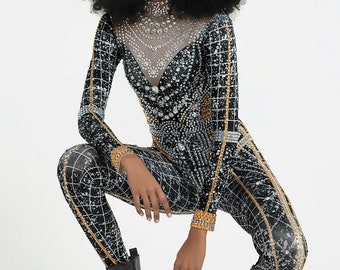 Rhinestone Catsuit / Venus luxury Jumpsuit /  / Festival Outfit / Rave / Boho / Halloween / Dancer / Performance / Crystal Jumpsuit