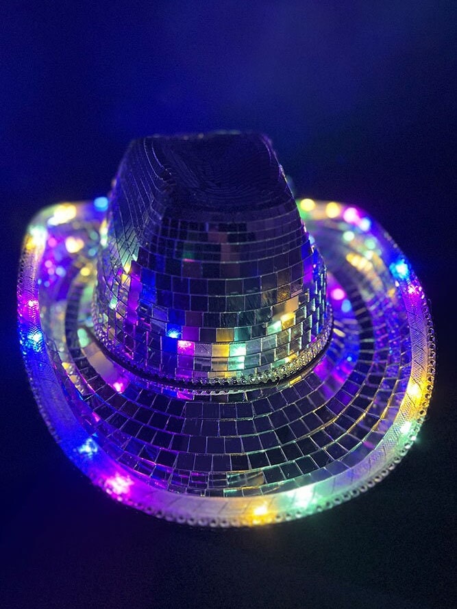 vepoty Neon Scintillanti Spazzolino Cappello Cowboy Divertente Divertimento Svuoto Svuoto Cowgirl Cappello Olografico Berretto Cappello Rave Per Donne Uomini