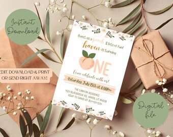 Sweet as a Peach Birthday Invitation - Digital Download - Fully Editable - Print or Send Electronically