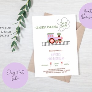 Chugga Chugga Two Two Train Birthday Girl Invitation - Digital Download - Print or Send Electronically