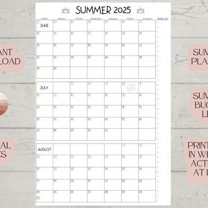 Großer Sommer 2025 Kalender, Digitaler Download, Sommer Bucket Liste