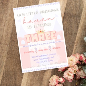 Our Little Princess - Third Birthday Girl Invitation - Digital Download - Fully Editable - Print or Send Electronically