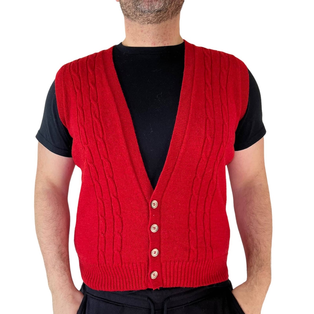 Jantzen Sweater Vest Mens Size Large Red Vintage 80s Acrylic Etsy