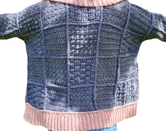 Crochet Grandma Square Cardigan Pequeño Gris Rosa Hecho a mano Harry Styles Inspirado