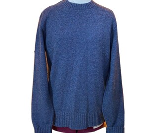 Wool Knit Sweater Mens Size Large Blue Vintage 1980s Shelby by Robert Bruce