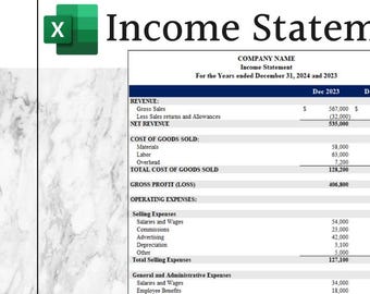 Income Statement Template: Excel Spreadsheet for Small Business Finance (Digital Download)
