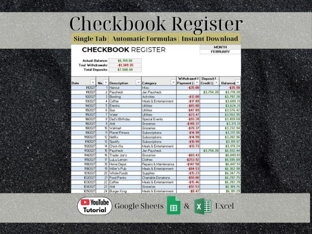 Checkbook Register Spreadsheet | Excel, Google Sheets Bank Tracker ...