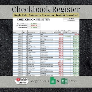 Checkbook Register Spreadsheet | Excel, Google Sheets Bank Tracker (Instant Download) | As Seen on TikTok