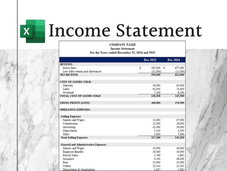 Income Statement Template: Excel Spreadsheet for Small Business Finance ...