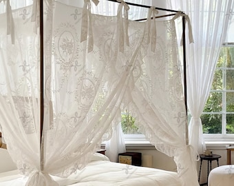 Canopy Curtain, French Lace Bedspread, Bedspread with Ruffled Edge