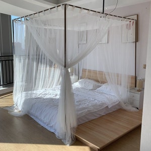 Rod Pocket Mosquito Net | 4 Corners Post Bed Canopy | Princess Bed Canopy Curtains | Elegant Bedroom Decor | Farmhouse Sheer Bed Canopy