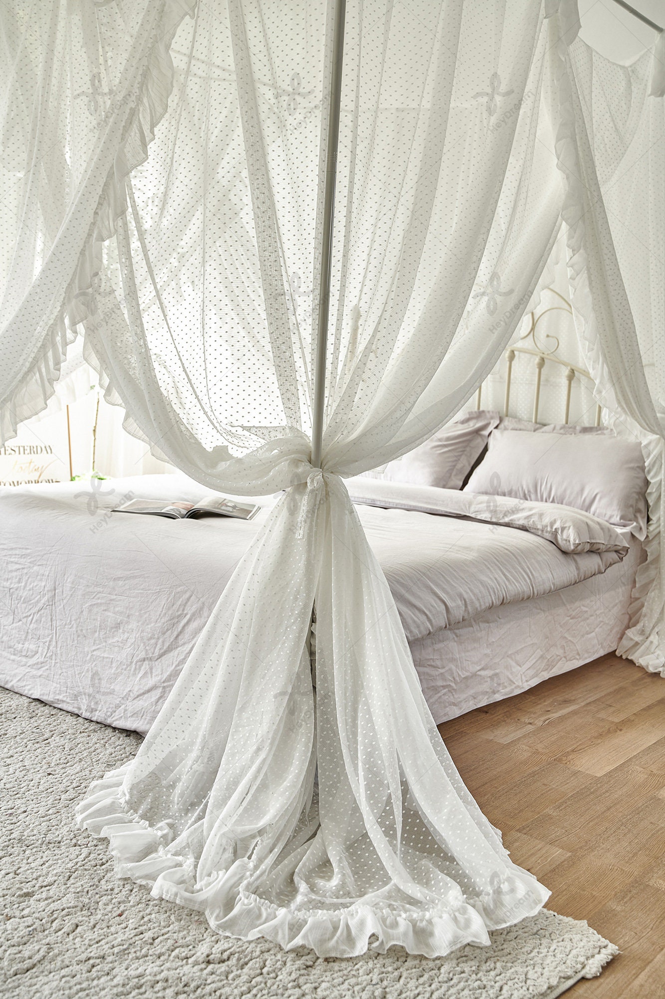 White Polka Dot Bed Canopy With Romantic Ruffle Edge for Etsy