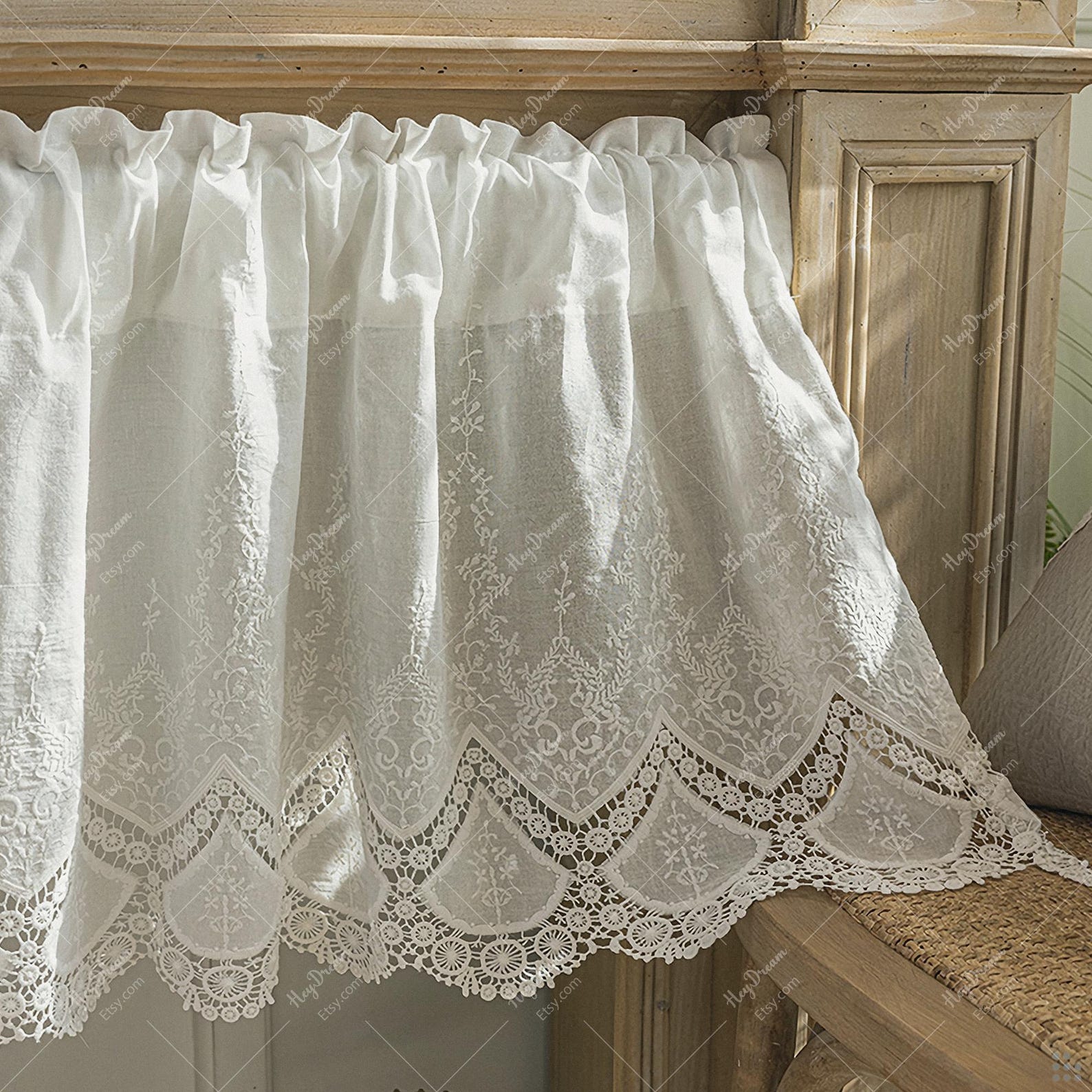Embroidered Valance Curtain, Shabby Chic Small Drape for Kitchen.floral ...