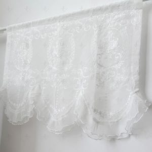Embroidered Sheer Curtain: Vintage Lace Valance with Pearl Trim
