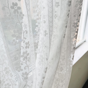 Custom White Lace Curtains with Floral Pattern - Elegant Sheer Curtains for Living Room or Wedding Decor